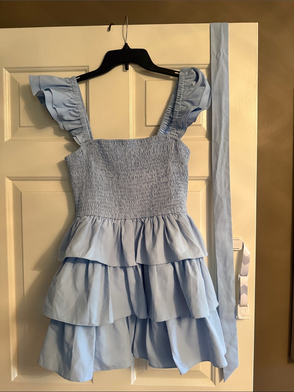 Smocked Light Blue Ruffle Tiered Sundress with Flutter Straps